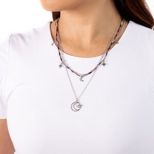 Chic Silver and Pink Celestial Necklace Set